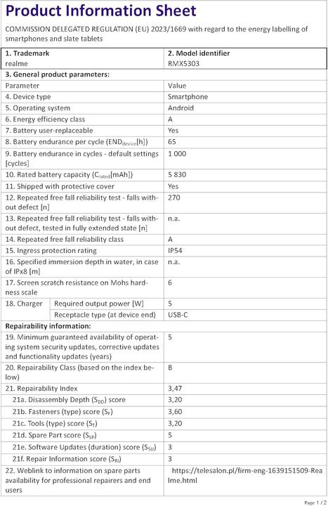 Nährwerte und Zutaten realme C71 128GB/6GB - White Swan (128 GB, White, White Swan, 6.67", Dual SIM, 5G)