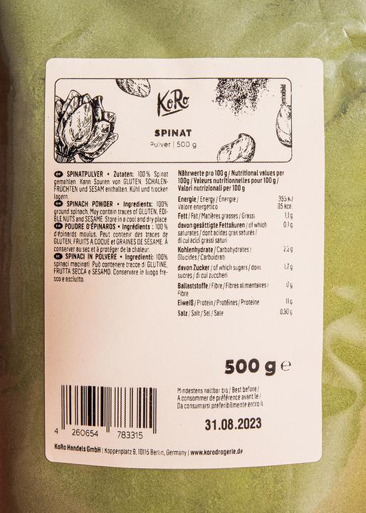 Nährwerte und Zutaten KoRo 0 (500 g)