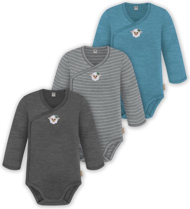 Produktbild Normani 3er Pack Baby Merino Langarm Wickelbody für Junge und Mädchen - 9355 (74)