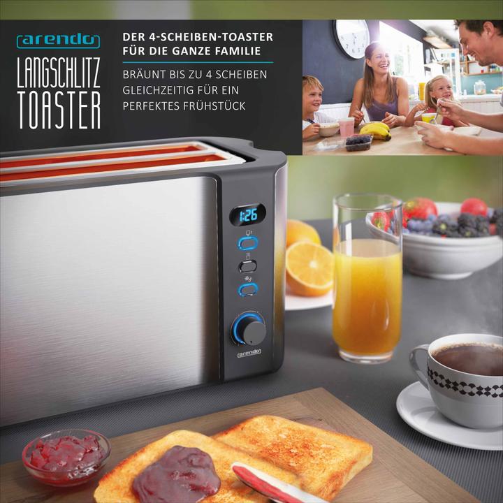 Immagine prodotto Arendo Tostapane in acciaio inox a 4 fette con fessura lunga, doppia parete, scalda panini, display con