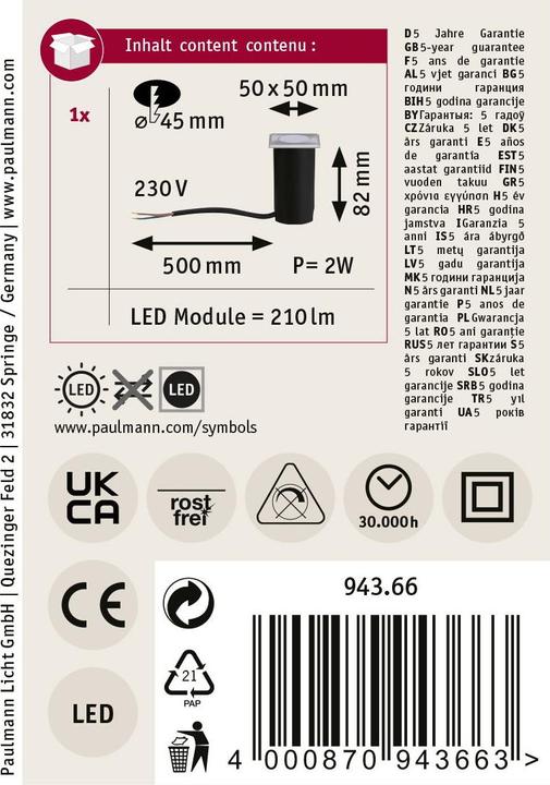 Produktbild Paulmann Bodeneinbauleuchte Floor Deko (210 lm, IP65)