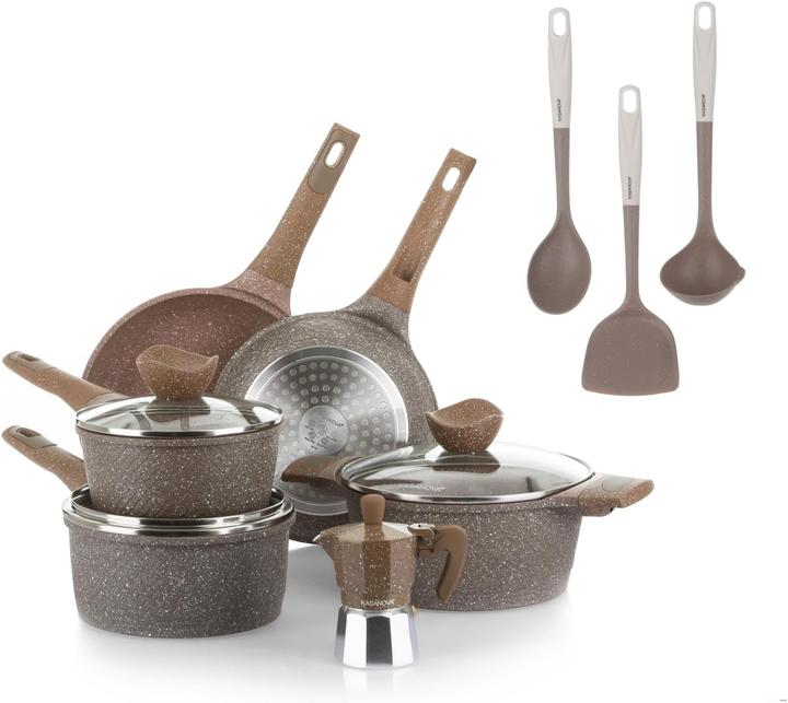 Kasanova Set pentole antiaderente senza grassi, per tutte le piastre, 12 pezzi (Set di pentole e padelle da cucina, Alluminio)