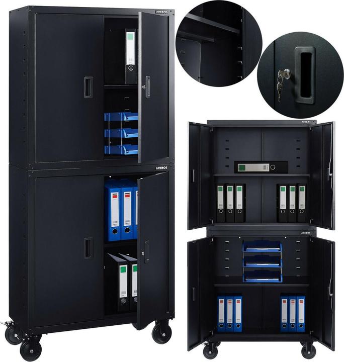 Image du produit Arebos Aktenschrank Schwarz x2 - Mit Rollen (90 x 40 x 195 cm)