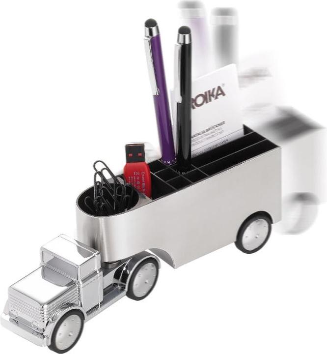 Actual product image Troika OFFICE TRUCKER Porte-crayons et distributeur de trombones, gris brillant