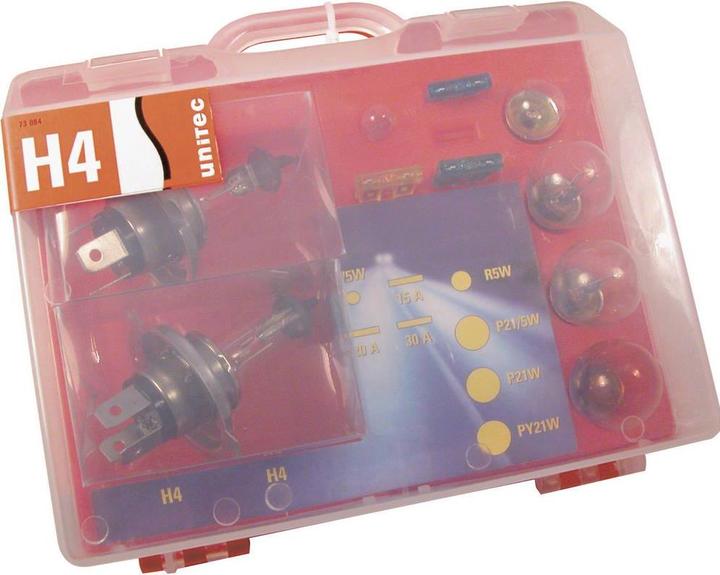 Image du produit Unitec Coffret de lampes de rechange (H4, R5W, P21/5W, P21V, W5W, PY21W)