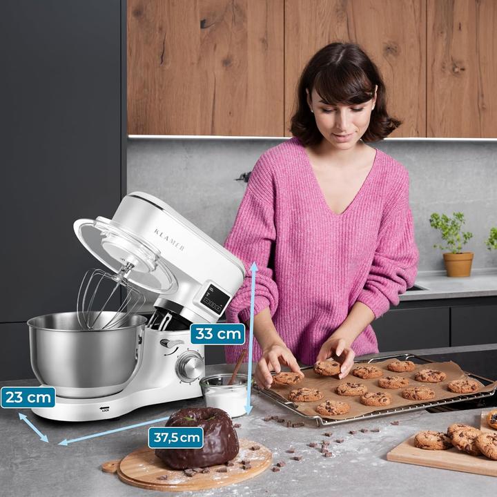 Actual product image KLAMER Küchenmaschine Classic 1400 W – 5,5 L Rührschüssel aus Edelstahl, Knet-, Rühr- & Schneeb… (1400 W, 5.50 l)