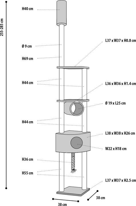 Produktbild Flamingo - Everest Scratching Tree - Grey - 38 x 38 x 255-285 cm (285 cm, Grau)