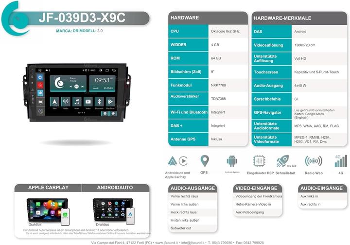 Image du produit JFSound Autoradio Android GPS Bluetooth WiFi USB DAB+ Touchscreen 9 8-Coeur CarPlay Android Auto