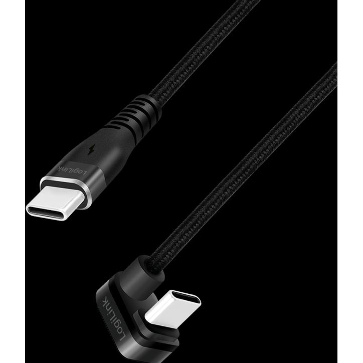Thumbnail - LogiLink USB 2.0 Type-C-Kabel, C/M 180° zu USB-C/M, Alu, schwarz, 3 m (3 m, USB 2.0), USB Kabel