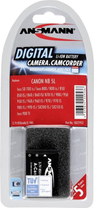 Actual product image Ansmann Canon NB-5L Battery (Camera battery)