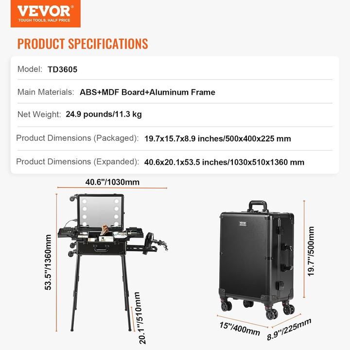 Actual product image Vevor Rolling Makeup Case Trolley
