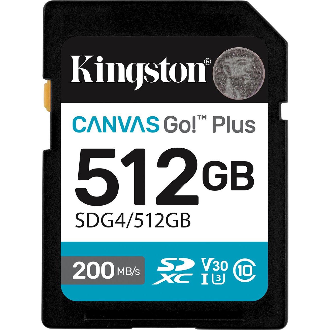 Kingston Card Canvas Go Plus SDG4 (512 GB, SDXC, U3, UHS-I), Scheda di memoria, Nero