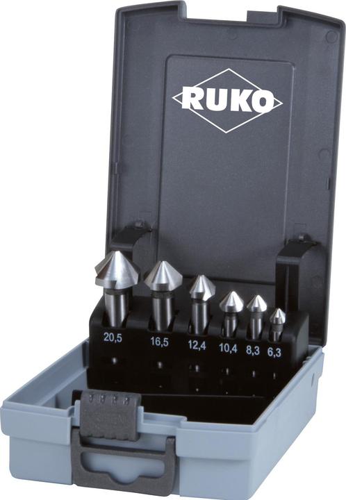 Produktbild Ruko Kegel und Entgratsenker 90° Sets. Kunstoffbox.Set (10,4 mm, 12,4 mm, 16,5 mm, 8,3)