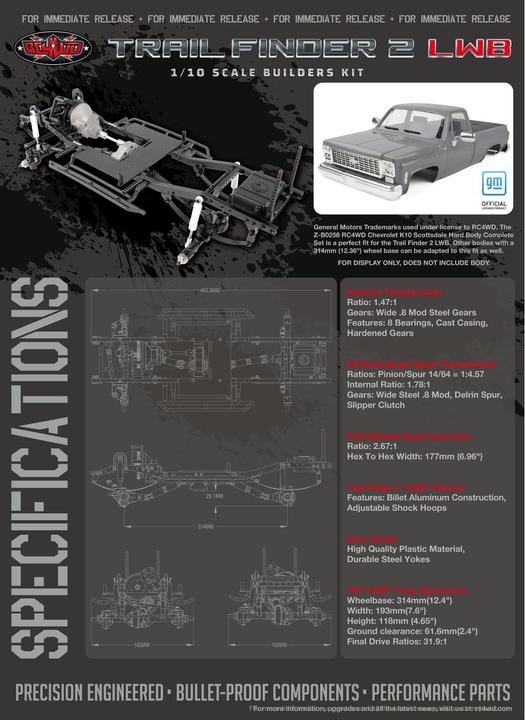 Actual product image Rc4Wd Scale Crawler Trail Finder 2 LWB Chassis Kit, 1:10 (Kit)