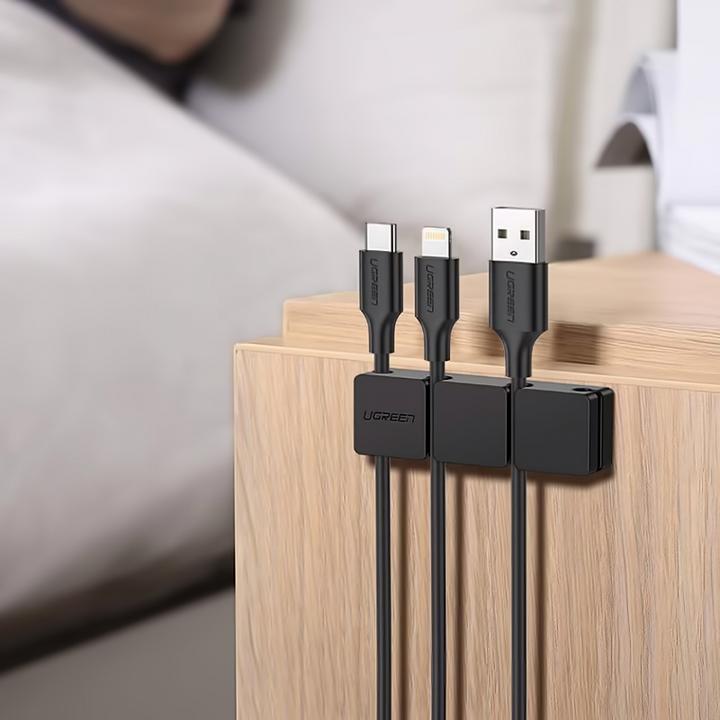 Actual product image Ugreen - Cable Organizer 3+1 (70585) - Main and Single, 4 Holder Clips - Black