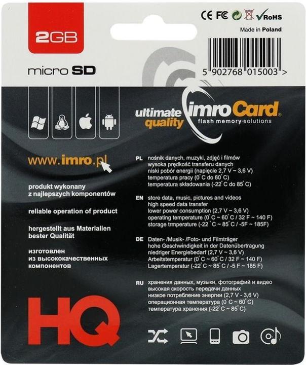 Actual product image IMRO memory card 2GB microSDHC cl. 6 + adapter (2 GB, microSDHC)