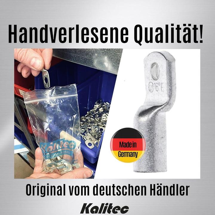 Actual product image Kalitec 10 HR16-4 standard 16mm² M4 tubular cable lugs I without visible hole I Made in Germany
