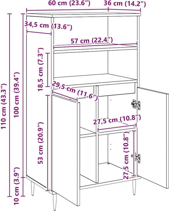 Produktbild vidaXL Aufbewahrungsschrank (36 x 36 x 110 cm)