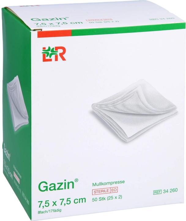 Produktbild Gazin Mullkompresse 7,5 cm x 7,5 cm steril 8fach, 50 St. Kompressen