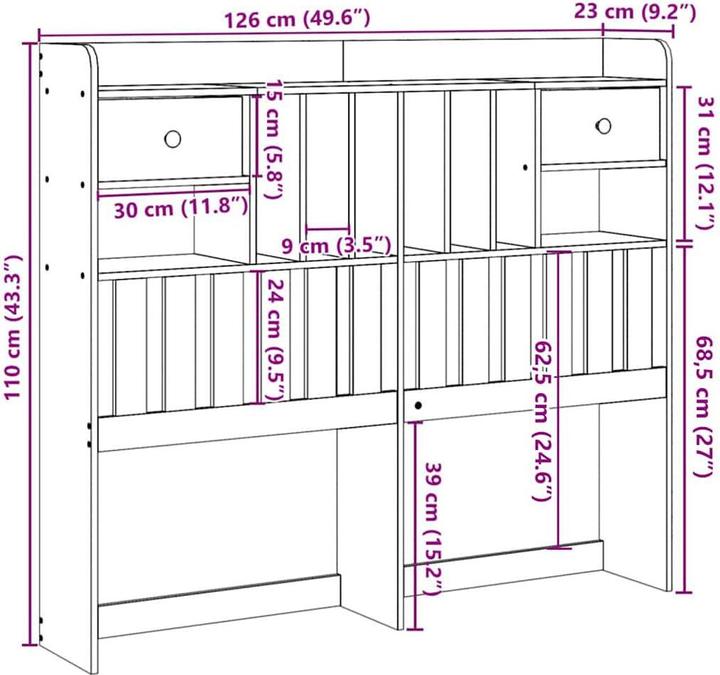 Produktbild VidaXL Kopfteil Bettkopfteil Betthaupt mit Stauraum Wachsbraun 120cm Massivholz