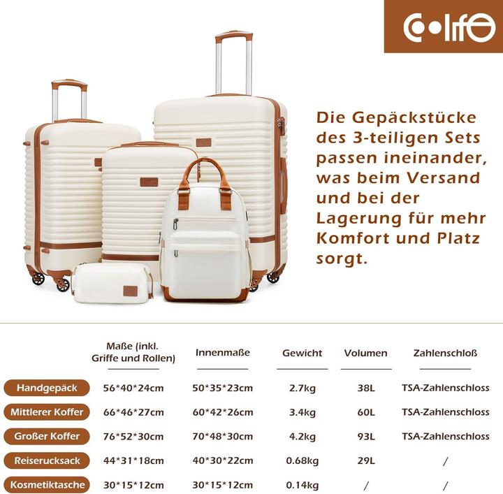 Image du produit Coolife 3-teiliges Hartschalen-Trolley-Set mit Reiserucksack (60 l)