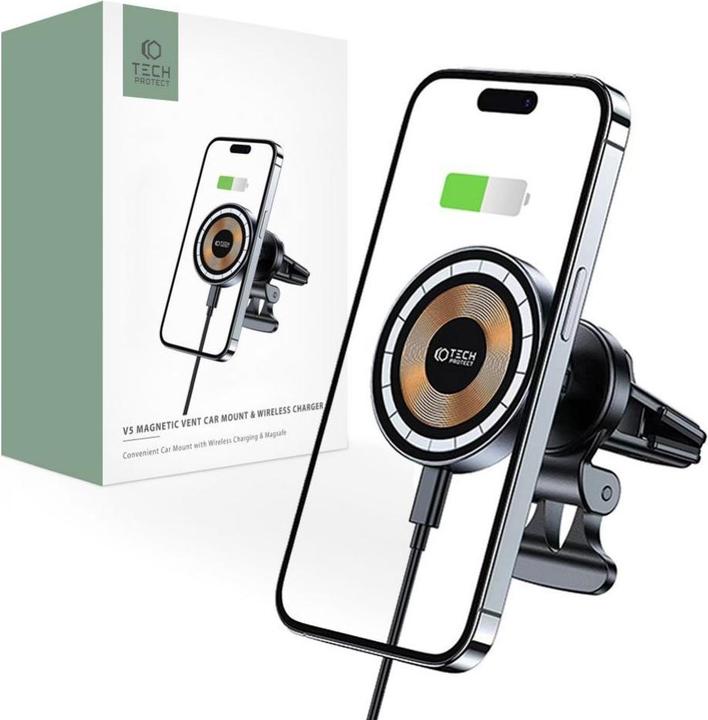 Productafbeelding Tech-Protect MM15W-V5 autotelefoonhouder met MagSafe 15W inductielader voor luchtrooster - zwart