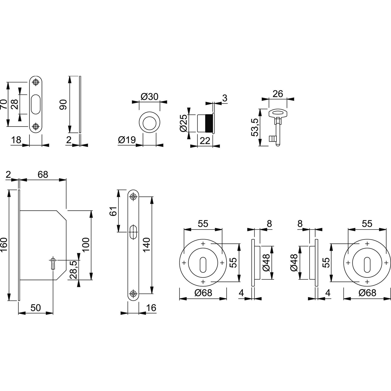 Thumbnail - Hoppe, Türgriff + Fenstergriff, Schiebetürset M471-Set 3 (Schiebetürgriff)