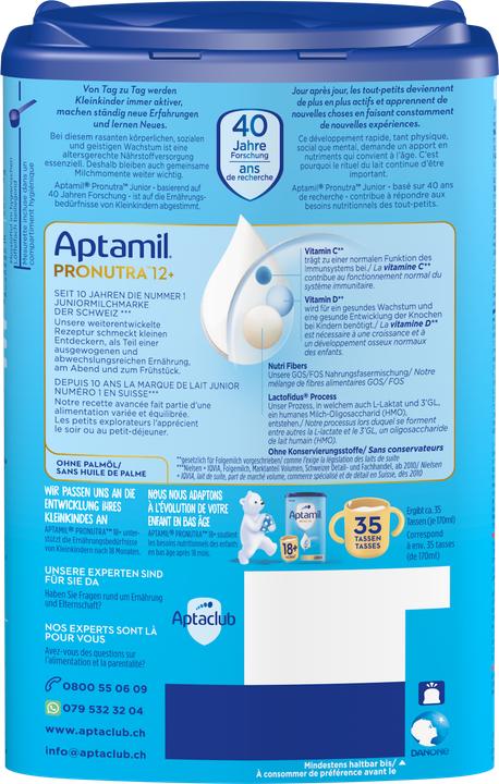 Nutritional values and ingredients Aptamil Pronutra Junior 12+ (800 g, from 12 m.)