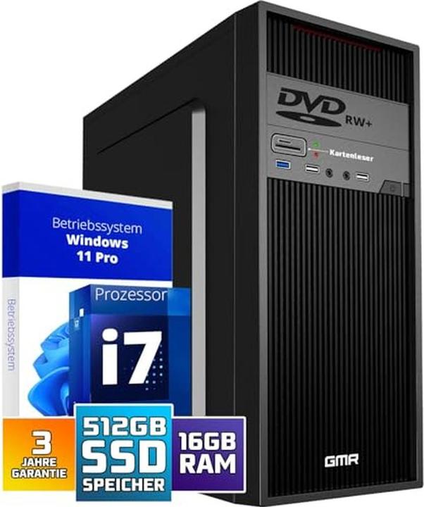 GMR Ultra Max i7 Office PC with 16GB RAM, 512GB SSD, DVD±RW, USB 3, Windows 11 Pro, WiFi Bluetooth (16 GB, 512 GB)