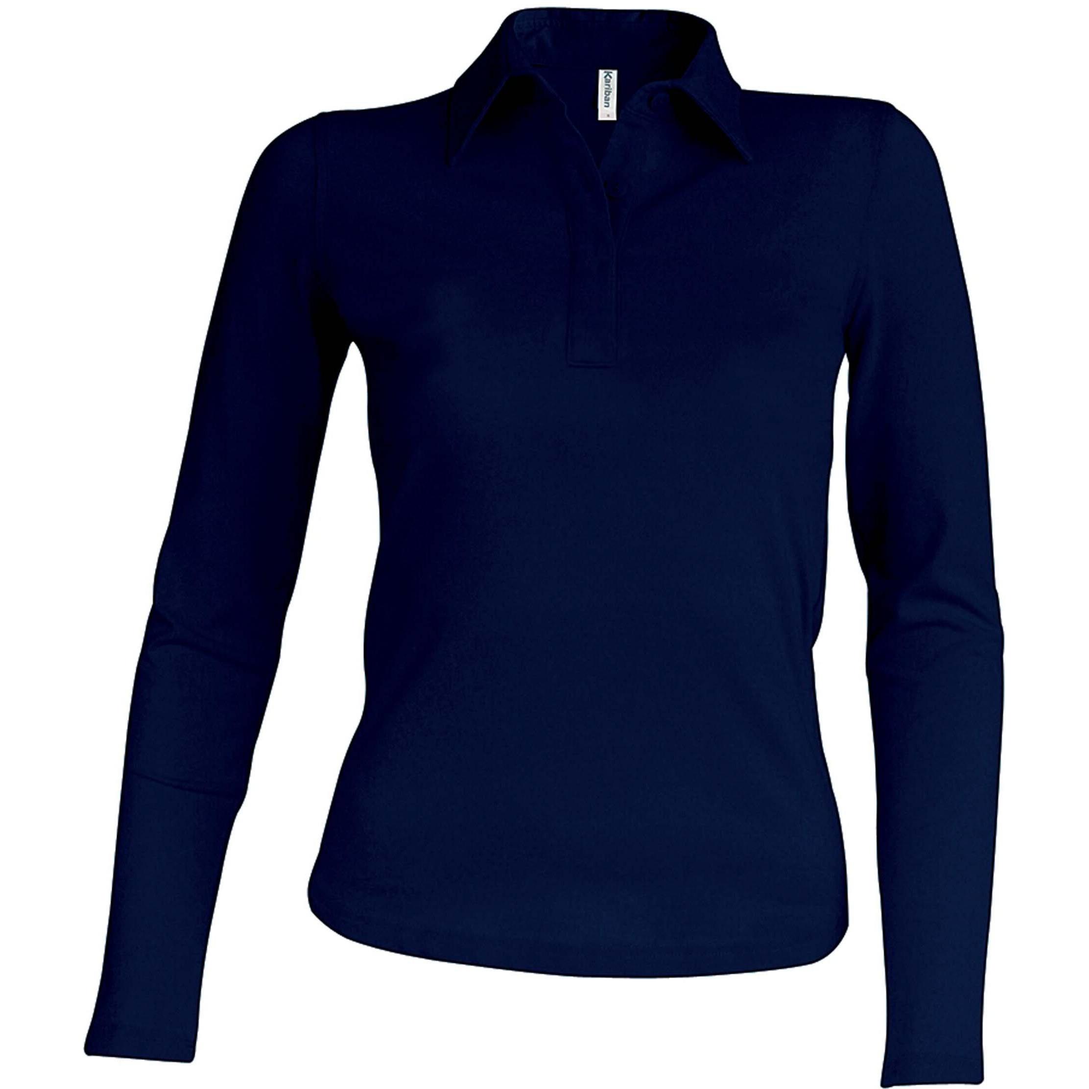 Kariban, Damen, Shirt, Langarm-Poloshirt für Frauen, Blau, (XXL)