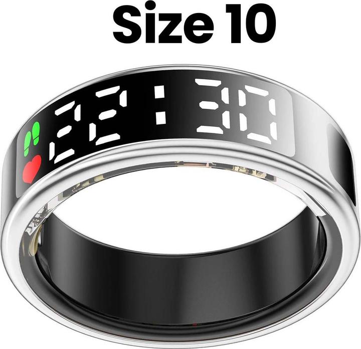 Produktbild Avizar Smart Ring Grösse 10 Saturn LED mit Ladeetui (10, Silber)