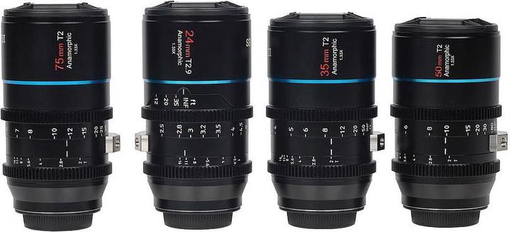 Sirui Mars 4 lens-kits (24mm T2.9, 35mm T2, 50mm T2, 75mm T2 MFT aansluiting (Micro Vier Derde)