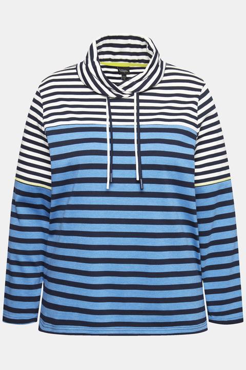 Actual product image Ulla Popken Mixed Stripe Long Sleeve Collared Tee (54)