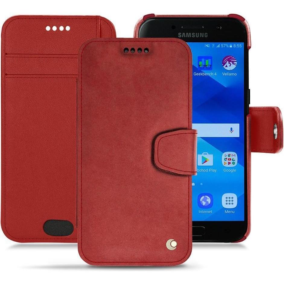 Noreve Lederschutzhülle Wallet (Samsung Galaxy A3 (2017)), Smartphone Hülle, Rot
