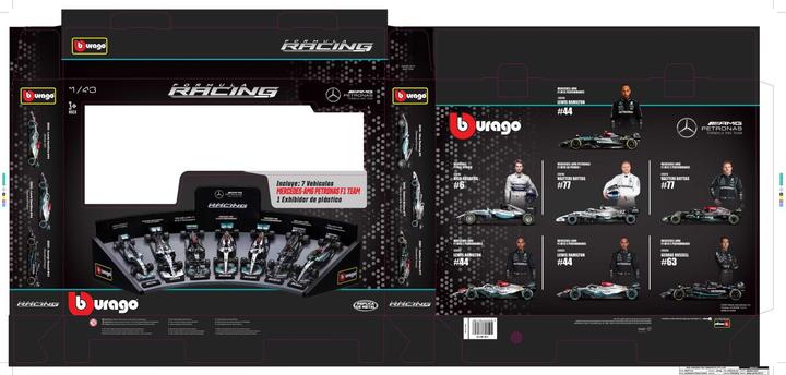 Produktbild Bburago F1 7er-Set Displaykurve Mercedes AMG Petronas 1/43