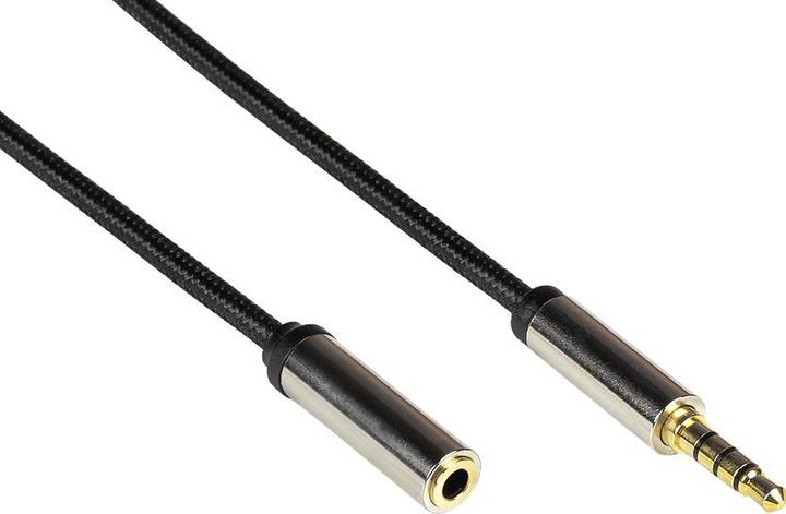 Actual product image Python Audio extension cable High-Quality, 4-pin 3.5 mm jack plug to jack socket, textile jacket (1 m)