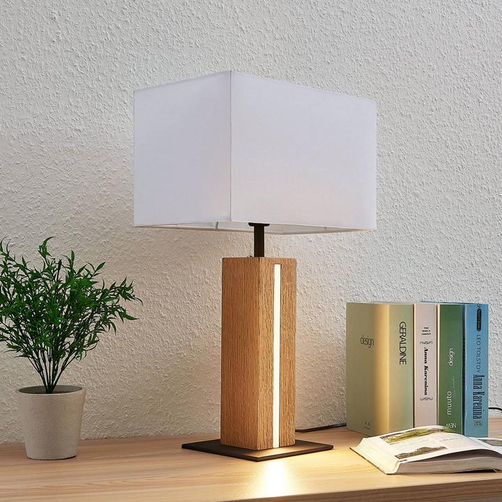 Actual product image Lindby Garry Square table lamp White/Wood (200 lm, E27)