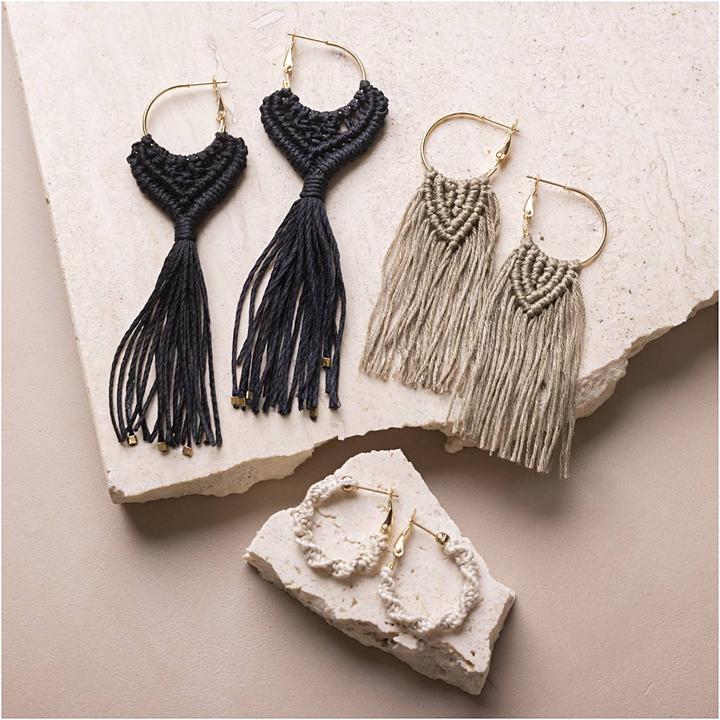 Actual product image Creativ Company Craft set macramé earrings black/olive brown/beige