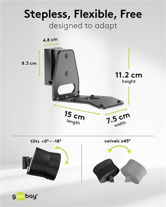 Produktbild Goobay Lautsprecher-Wandhalterung Modern Era 3 Flex, schwarz (Wandmontage, Neigbar, Schwenkbar)