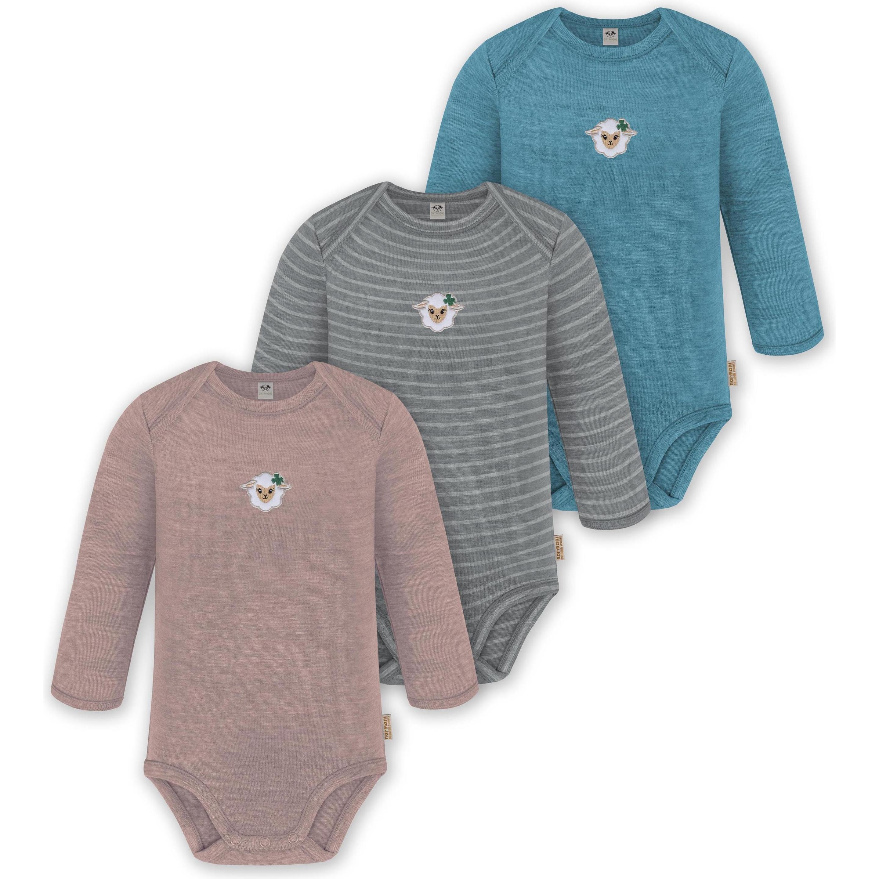 Normani, Herren, Body, 3er Pack Baby Merino Body Langarm „Auckland" - 9375, Blau, (74)