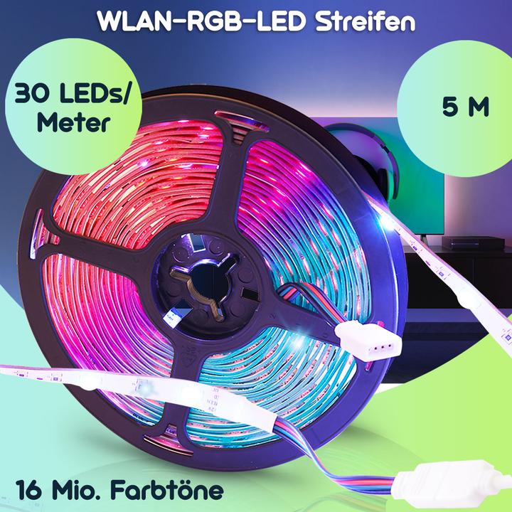 Actual product image Casativo WLAN-RGB-LED-Streifen mit App- und Sound-Steuerung (RGB, 500 cm, Indoor)