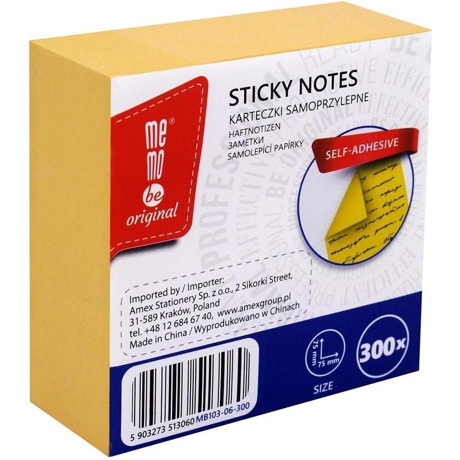 Memobe, Post-It, Selbstklebender Block 75X75Mm 300K Gelb