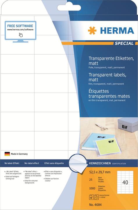 Produktbild HERMA Transparente Etiketten A4