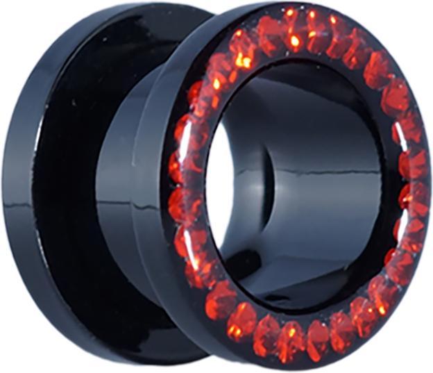 Actual product image Star Piercing Flesh Tunnel Absolute Black with Swarovski Crystal red and Epoxy Protective Layer (without brass, Surgical steel 316L)