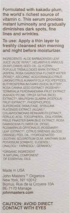 Actual product image John Masters Organics Intensive Daily Serum with Vitamin C & Kakadu Plum (30 ml)