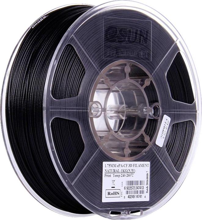 Produktbild eSUN ePA-CF Filament PLA hitzebeständig, hohe Steifigkeit, hohe Zugfestigkeit 1.75mm 1kg Carbon, Ma (PLA, 1.75 mm, 1000 g, Schwarz)