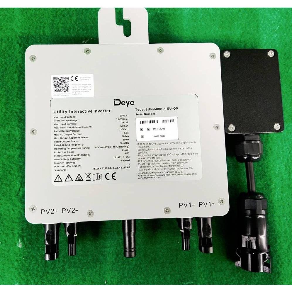Deye, Convertitore di tensione, Microwechselrichter SUN-M80G4-EU-Q0 800 W - 230 V/AC Dual MPP-Tracker, Fer