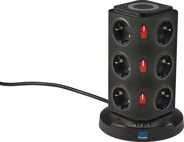 As - Schwabe Steckdosentower (12 x, CEE 7/3, USB, 2 m)