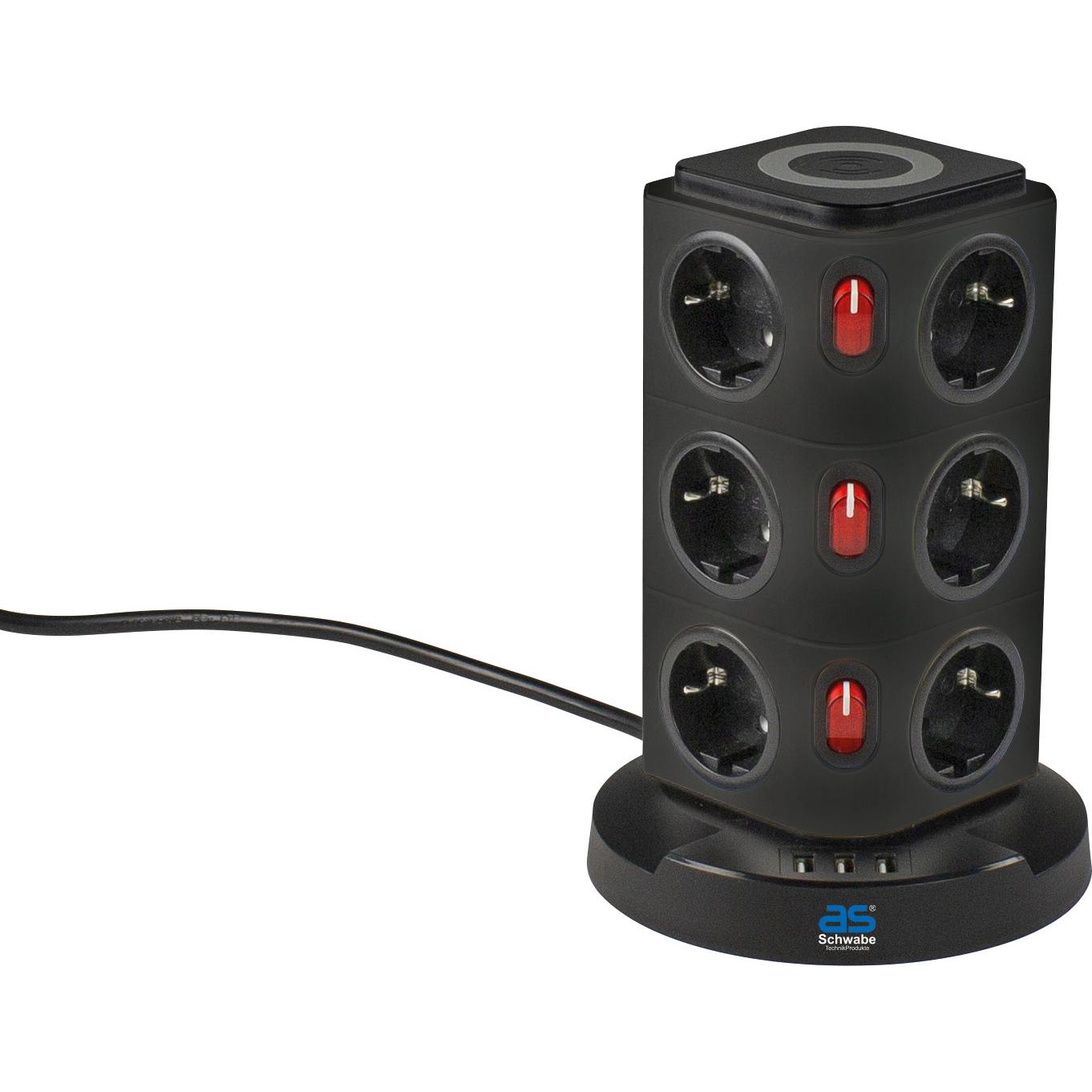 As - Schwabe, Steckdosenleiste, Steckdosentower (15 x, CEE 7/3, USB, 2 m)