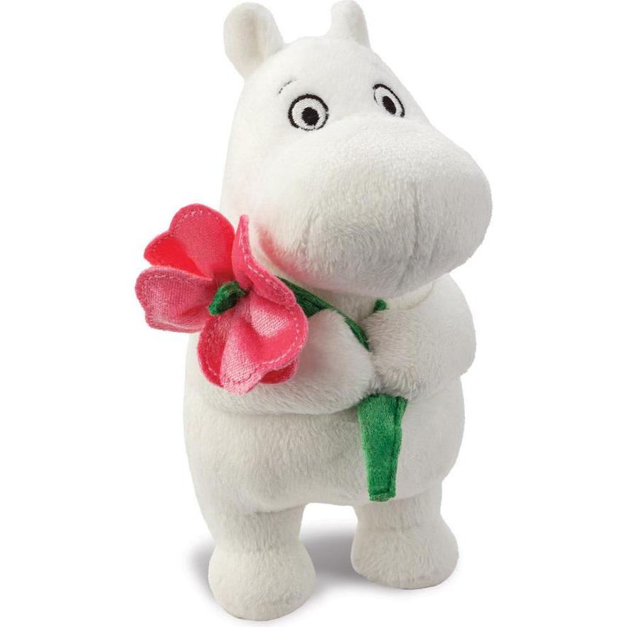 Aurora 61556 - Moomin Standing with Pink Flower, Mumin-Plüschfigur, ca.17 cm (18 cm)